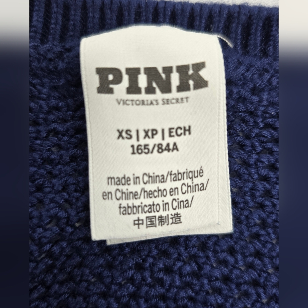 Pink by Victoria Secret Women Cambridge Knit Cropped Vest Navy Blue Size XS NWOT - Picture 10 of 13
